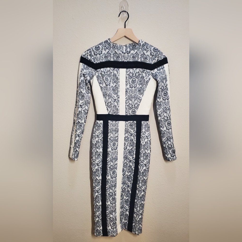KLS Kimora Lee Simmons Prefall 2015 Elegant Black and White Silhouette Dress - Picture 2 of 6